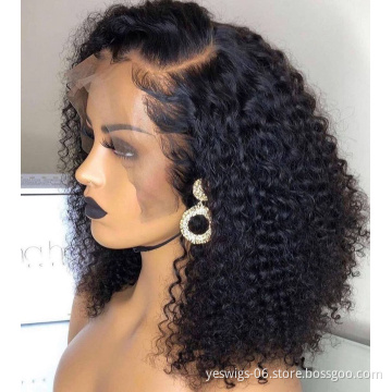 Cheap Kinky Curly Short Bob Human Hair Wig Hd Full Transparent Lace Front Wig Raw Brazilian Virgin Human Hair For Black Women